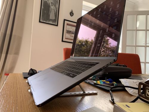 Customer photo review of Laptop Stand | Aluminium, Portable & Foldable