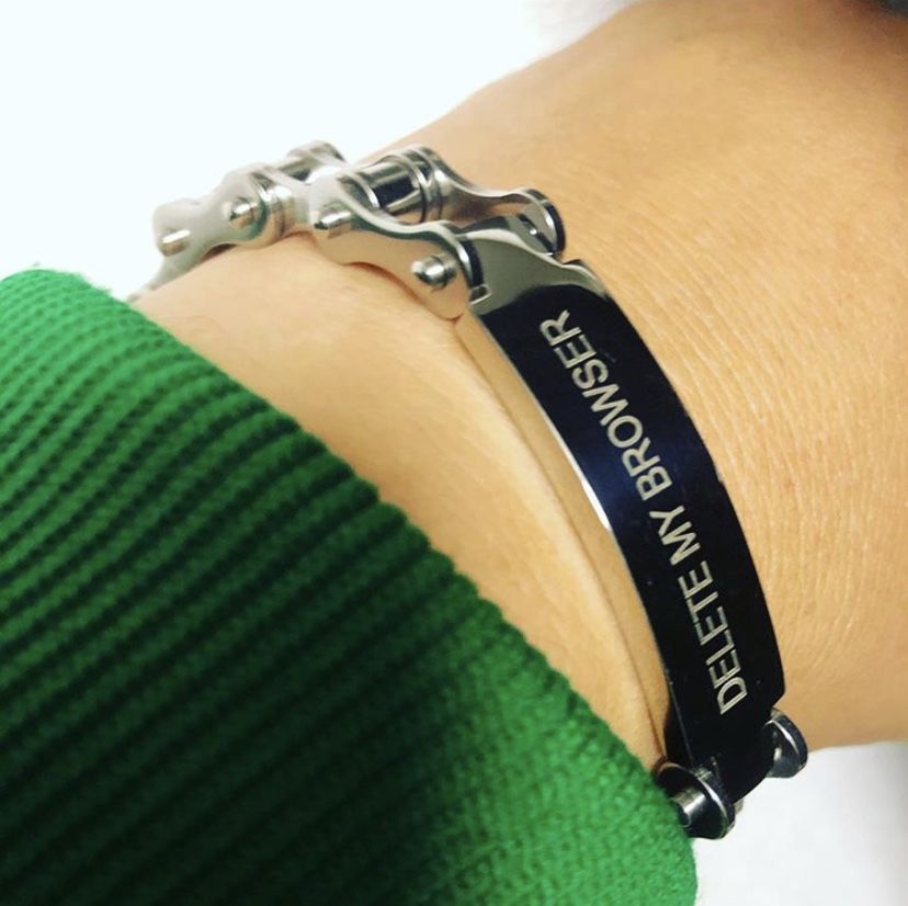 Custom engraved bike chain bracelet personalization example