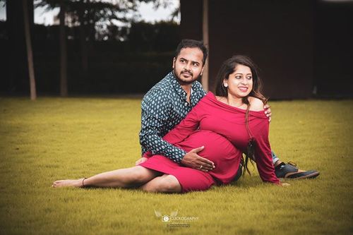 Customer photo review of Blush Cowl Neck Off-shoulder Lycra Maternity Maxi