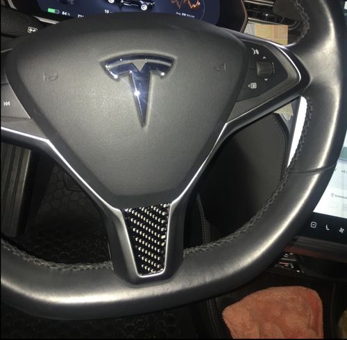 Customer photo review of Carbon Fiber Steering Wheel Cover for Model S & X