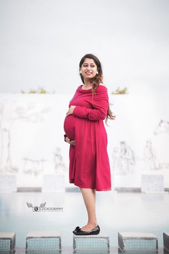 Customer photo review of Blush Cowl Neck Off-shoulder Lycra Maternity Maxi