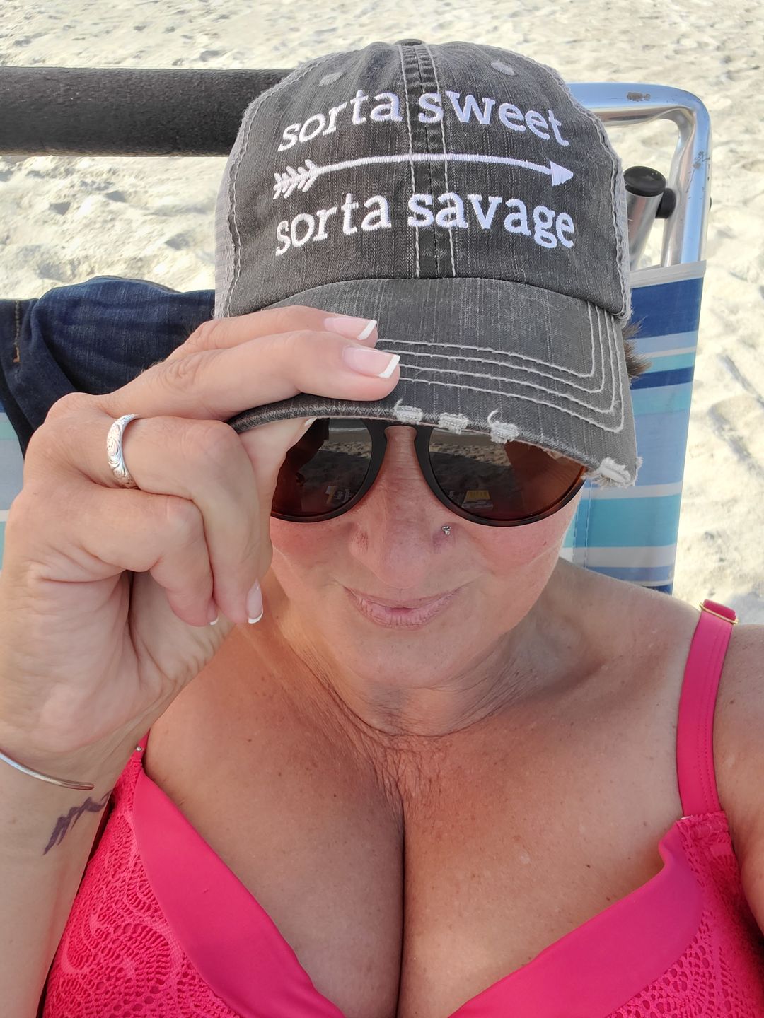 Customer photo review of Sorta Sweet Sorta Savage Trucker Hat