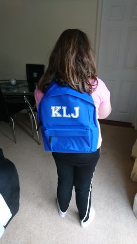 Customer photo review of Personalised Initial Varsity Junior Backpack & Gymbag Set (MRK X)