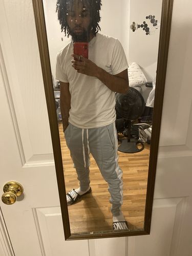 Customer photo review of Premium Side Stripe Zip Pocket Track Pants (Grey - White)