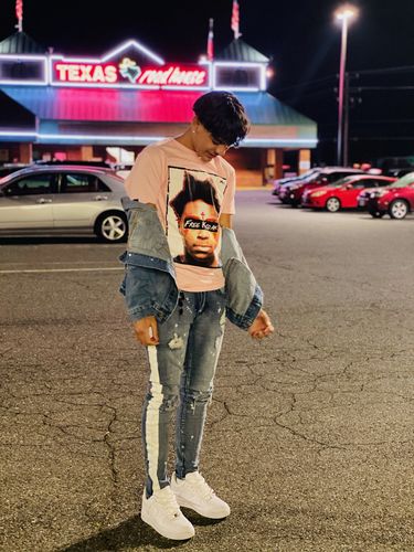 Customer photo review of Side Stripe Distressed Skinny Fit Track Denim Bleach Splatter (M4708D)
