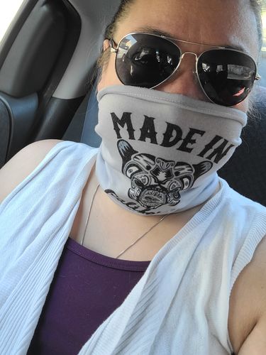 Customer photo review of Made In California Mosaic Bear Face Mask
