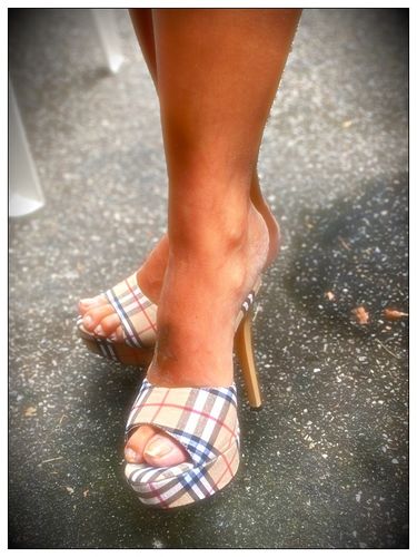 Customer photo review of Plaid Print Single Strap Platform Thin Heeled Sandals