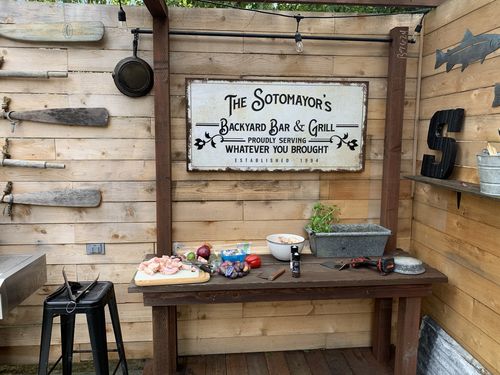 Customer photo review of Backyard Bar & Grill Sign