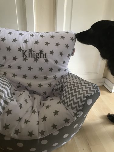 Customer photo review of Personalised Grey Patchwork Bean Bag Chair