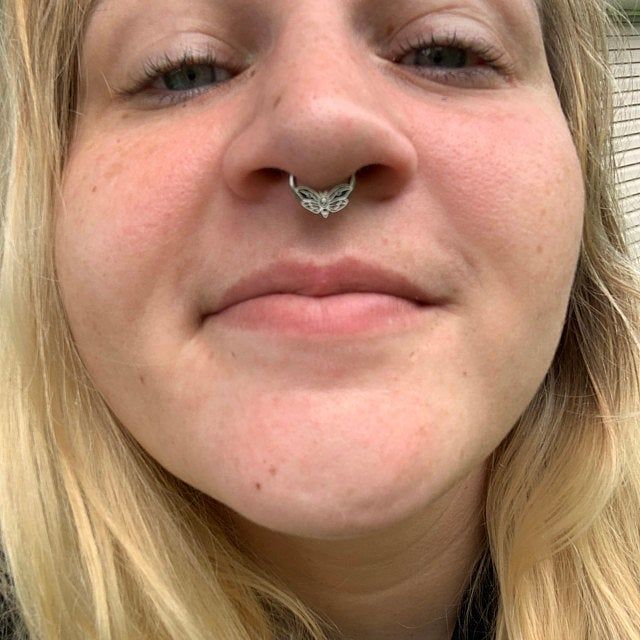 Customer photo review of 16G Death's Head Moth Captive Bead Ring