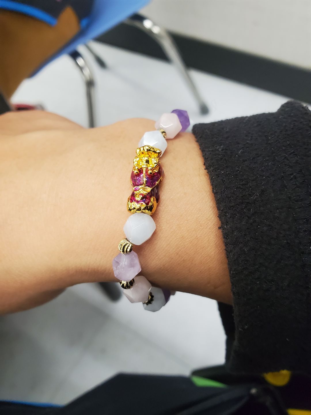 Customer photo review of Wealth Pixiu Charm in Natural Amethyst Bracelet