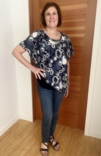 Customer photo review of Joseph Ribkoff Denim Blue/Midnight Blue Layered Asymmetric Top 193753 NEW