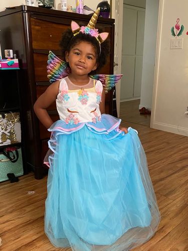 Customer photo review of Unicorn Tulle Rainbow Dress Set with a hairband , Wings or Jacket