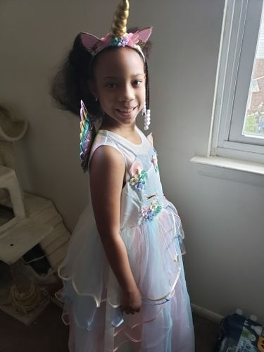 Customer photo review of Unicorn Tulle Rainbow Dress Set with a hairband , Wings or Jacket