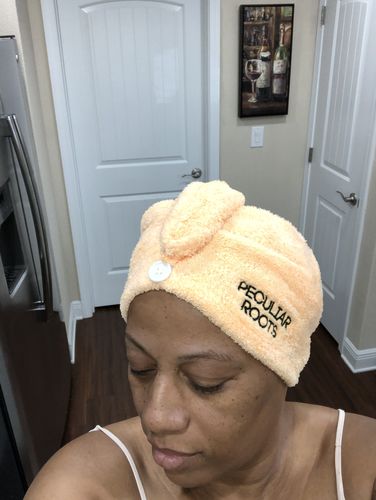 Customer photo review of Microfiber Turban Locs Towel (2 Colors)