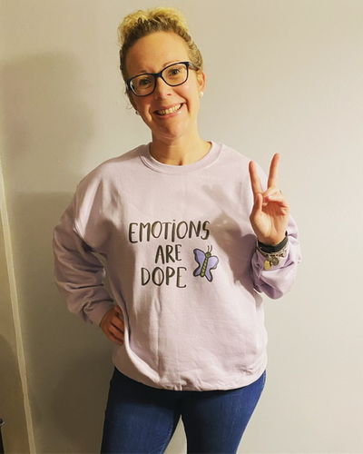 Customer photo review of Emotions Are Dope (Butterfly) -- Sweatshirt