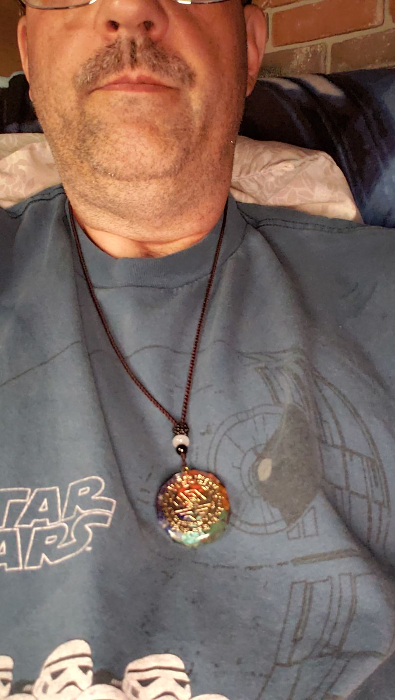 Customer photo review of Sacred Sri Yantra Orgonite Chakra Necklace