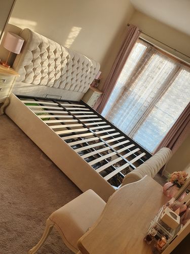 Customer photo review of Custom options for Colorado Soft Cream Naple Chesterfield Sleigh Scroll Bed Frame