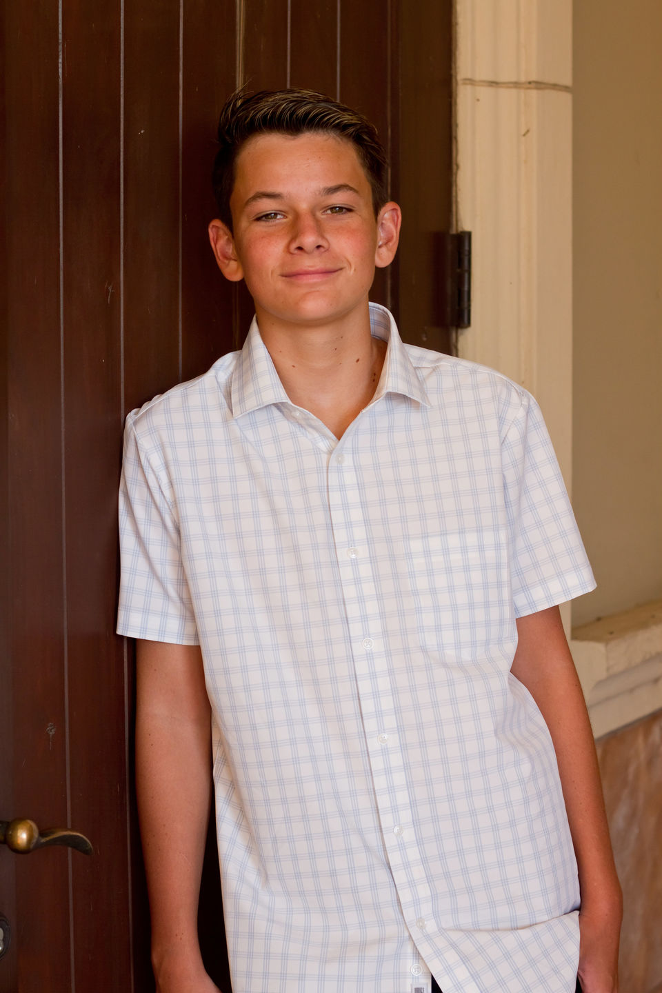 Customer photo review of Phenom Classic Light Blue Tartan Short Sleeve Men's Dress Shirt