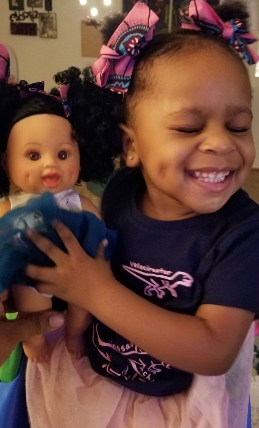 Customer photo review of Sweet Puffy Bee African American Black Latino Hispanic Biracial Multicultural Curly Natural Hair 12 inch Baby Doll