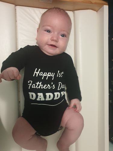 Customer photo review of MLW By Design - 1st Fathers Day Long Sleeve Bodysuit | White or Black