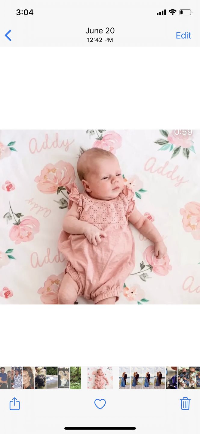 Customer photo review of Personalized Baby Girl Name Blanket, Light coral and pink floral