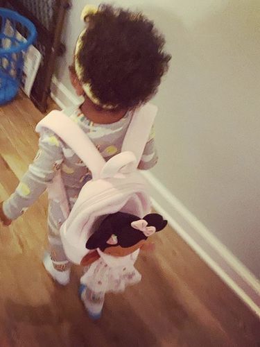 Customer photo review of Personalized Leyadoll Doll Backpack (Strawberry) - 2 Skin Tones