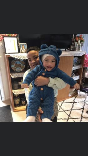 Customer photo review of Bear Knit Onesie | Turquoise