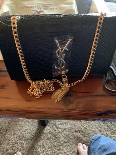 Customer photo review of YSL - KATE CHAIN WALLET AVEC POMPON EN CUIR BRILLANT EMBOSSÉ CROCODILE