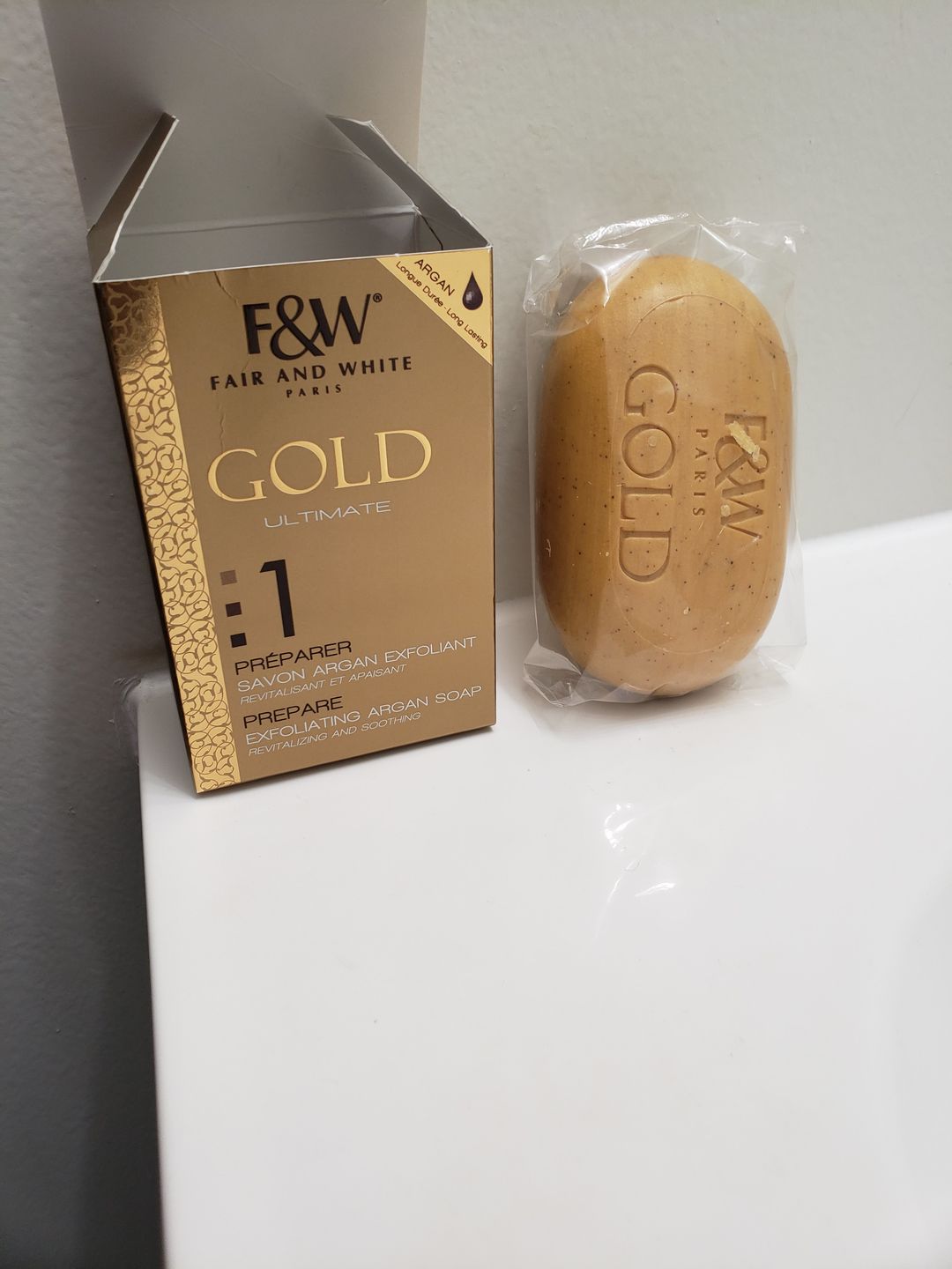 Customer photo review of Fair and White 1: Gold Argan Oil Exfoliating Soap 200g / 7oz