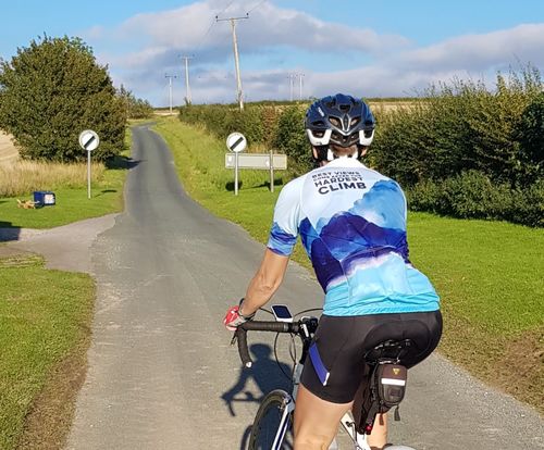Customer photo review of Best Views Come After The Hardest Climb Blue Short Sleeve Cycling Jersey