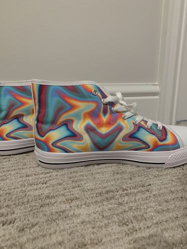 Customer photo review of Liquid Holographic Trippy Print Men's High Top Shoes