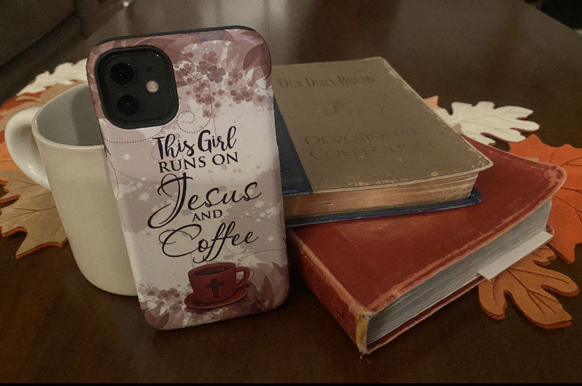Customer photo review of This girl runs on Jesus and coffee phone case | Christian phone cases