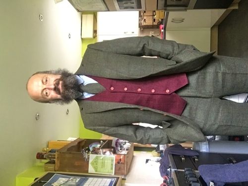 Customer photo review of Olive Green Check Tweed 3 Piece Suit