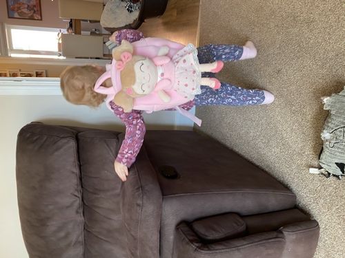 Customer photo review of Personalized Leyadoll Doll Backpack (Strawberry) - 2 Skin Tones