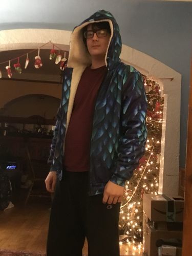 Customer photo review of Turquoise Dragon Scales Pattern Print Sherpa Lined Fleece Hoodie