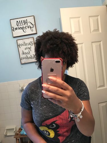 Customer photo review of Curly Hair Wash and Go System with Organic Argan Oil for Softening Hair with Lemon Creme Fragrance (Step 1 - 4)