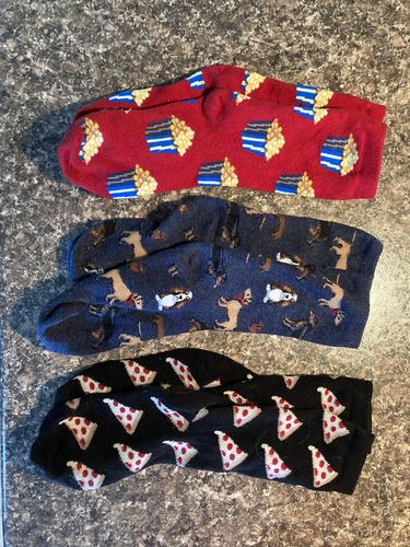 Customer photo review of Kids "Pizza" Crew Socks by Hot Sox