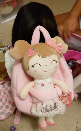 Customer photo review of Personalized Leyadoll Doll Backpack (Strawberry) - 2 Skin Tones