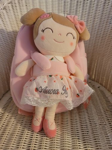 Customer photo review of Personalized Leyadoll Doll Backpack (Strawberry) - 2 Skin Tones