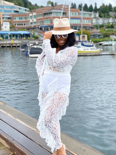 Customer photo review of Rani White Ruffle Jumpsuit