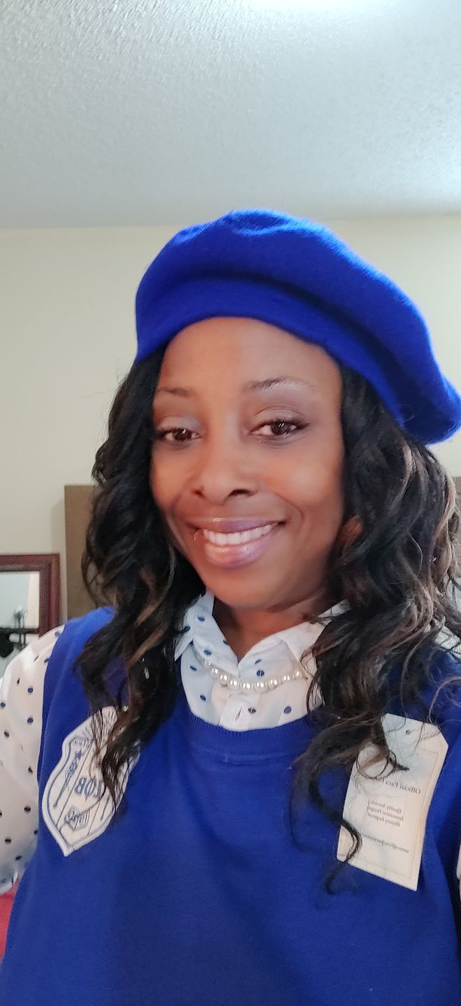 Customer photo review of Polka Dot Chiffon Sweater - Royal