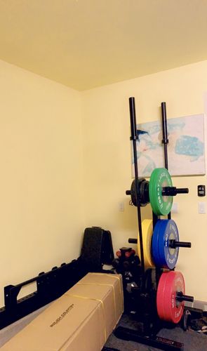 Customer photo review of 155kg set -15KG bar + 140kg bumper plate + collar (shipping included)