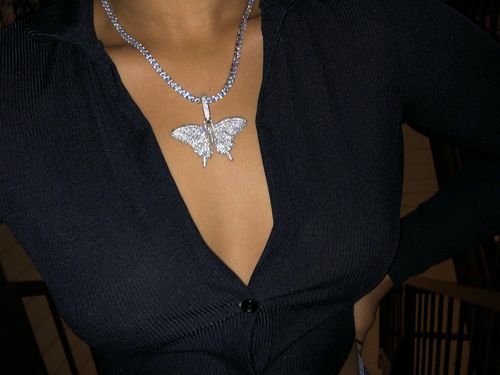 Customer photo review of White Gold Iced Out Butterfly Pendant with 3MM Franco/Rope Chain