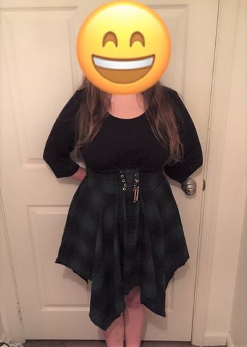 Customer photo review of Plaid black and green lace up dress