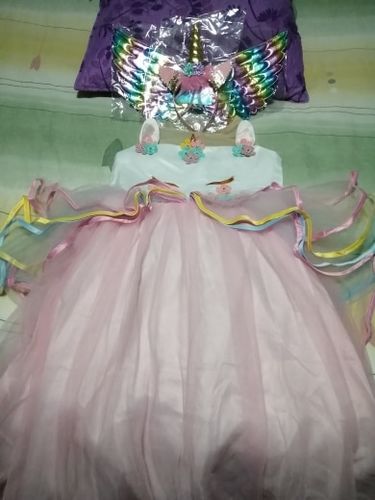 Customer photo review of Unicorn Tulle Rainbow Dress Set with a hairband and Wings