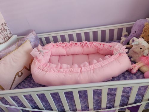 Customer photo review of Personalised Pink Frilly Bling Baby Sleep Nest Pod