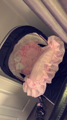 Customer photo review of Personalised Pink Frilly Bling White Bow Footmuff