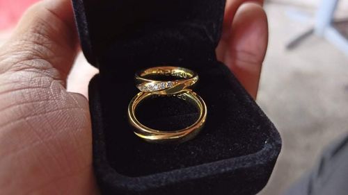 Customer photo review of Burgundy Wedding Rings