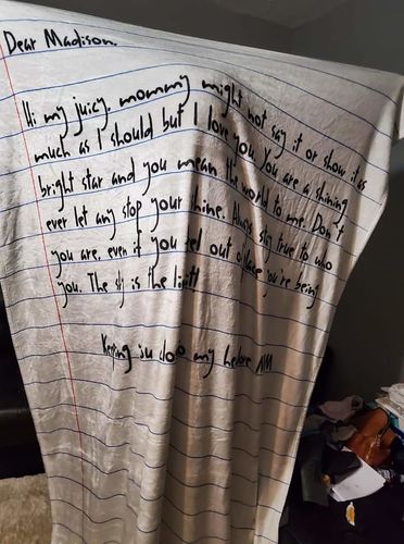 Customer photo review of PERSONALIZED LETTER BLANKET FOR YOUR LOVED ONES